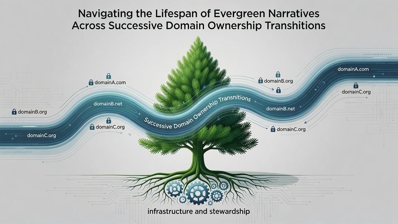 Illustration showing content migration paths during multiple domain ownership handovers